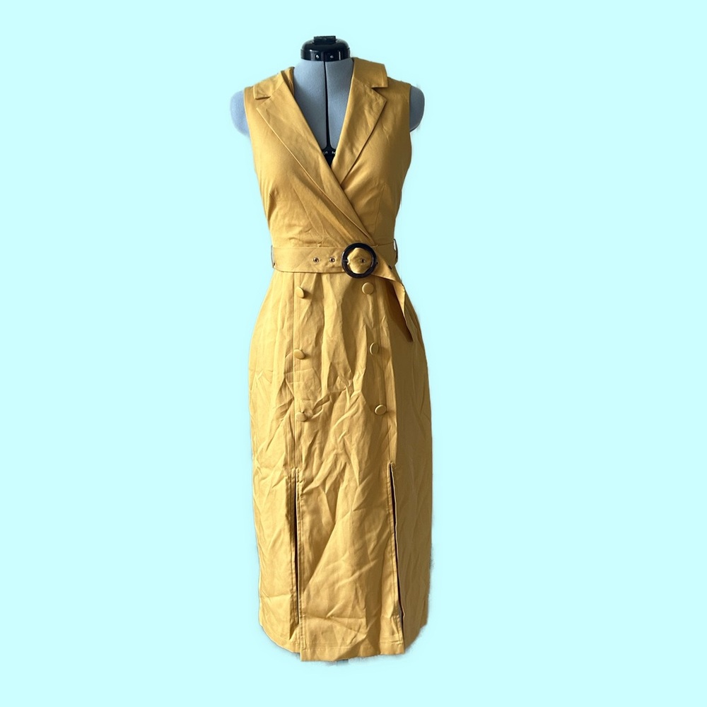 Missguided mustard yellow vintage style midi dress